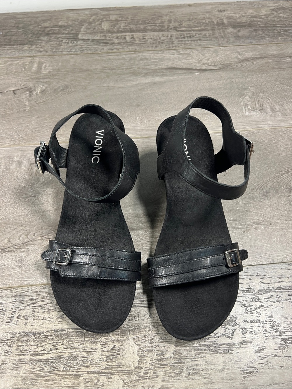 Vionic Noble Laurie Black Leather Wedge Sandals Women's Size 7 - Picture 4 of 7